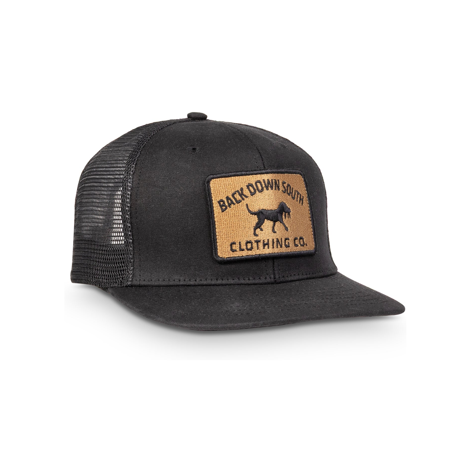 Waxed Pursuit Trucker Hat - Black & Gold, front view