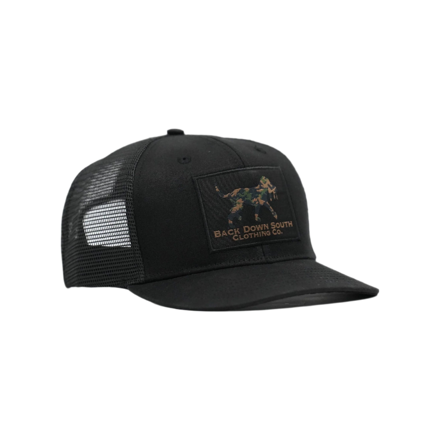 Waxed Pursuit Trucker Hat - Camo Logo Patch, front view
