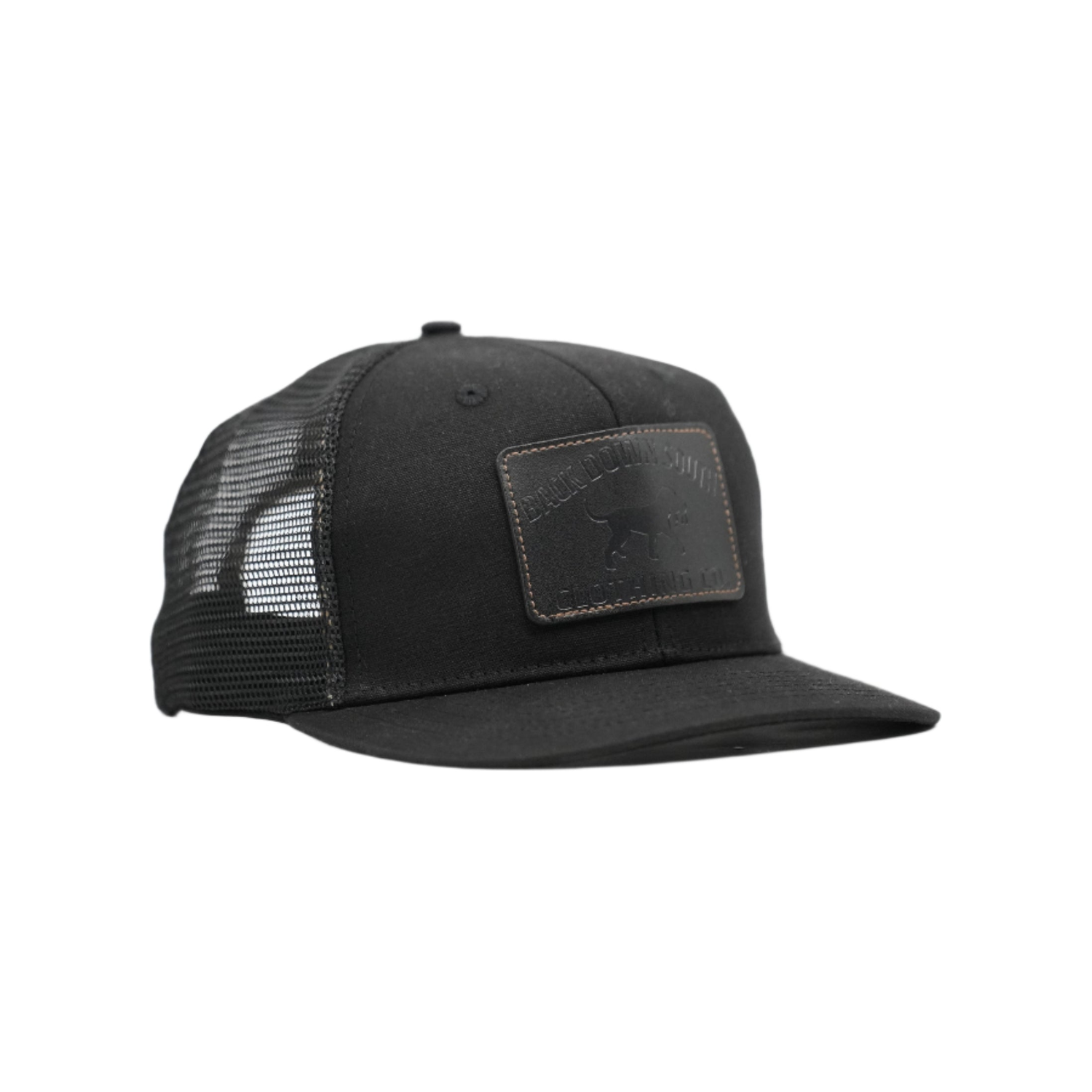 Waxed Pursuit Trucker Hat - Leather Patch Black, front view