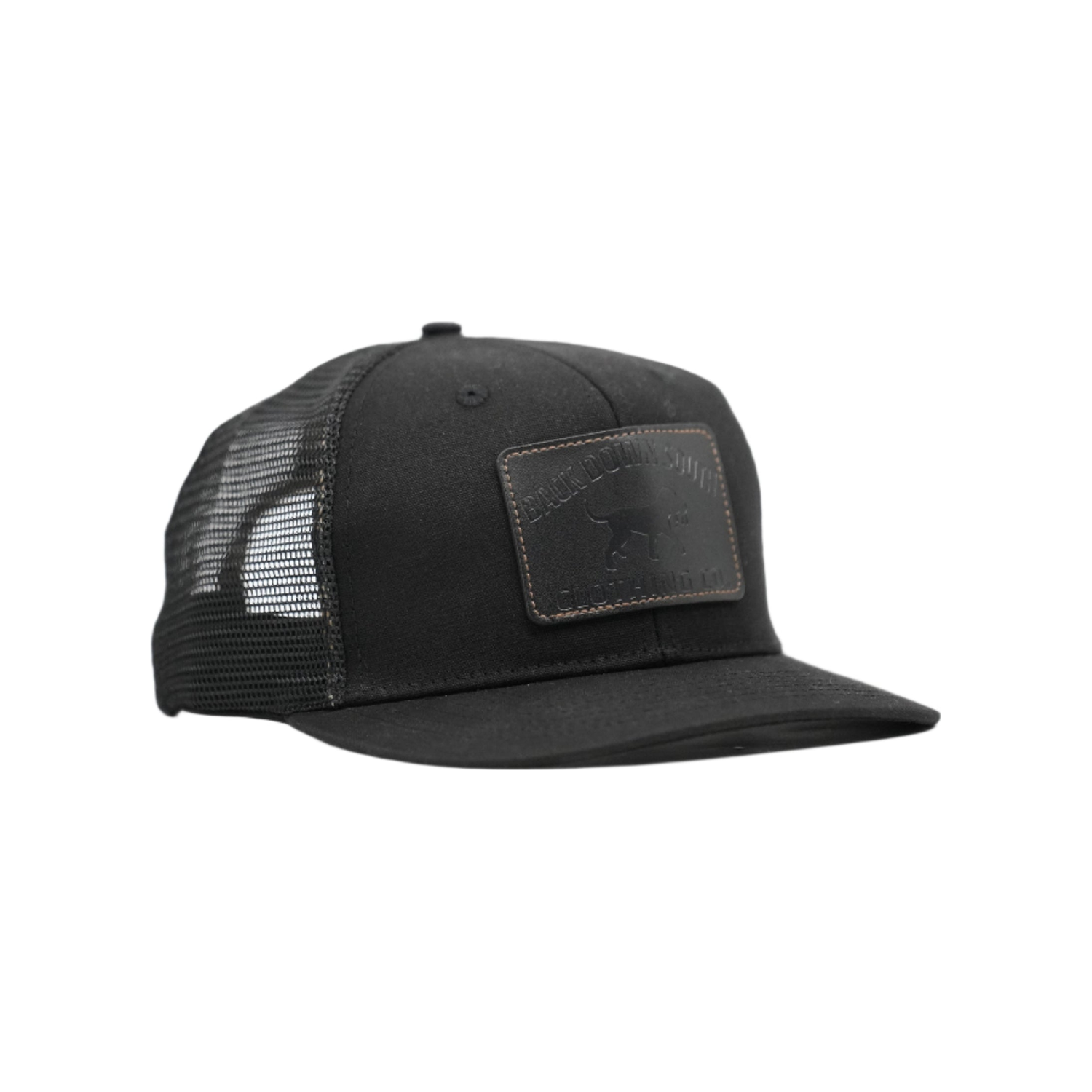Waxed Pursuit Trucker Hat - Leather Patch Black, front view