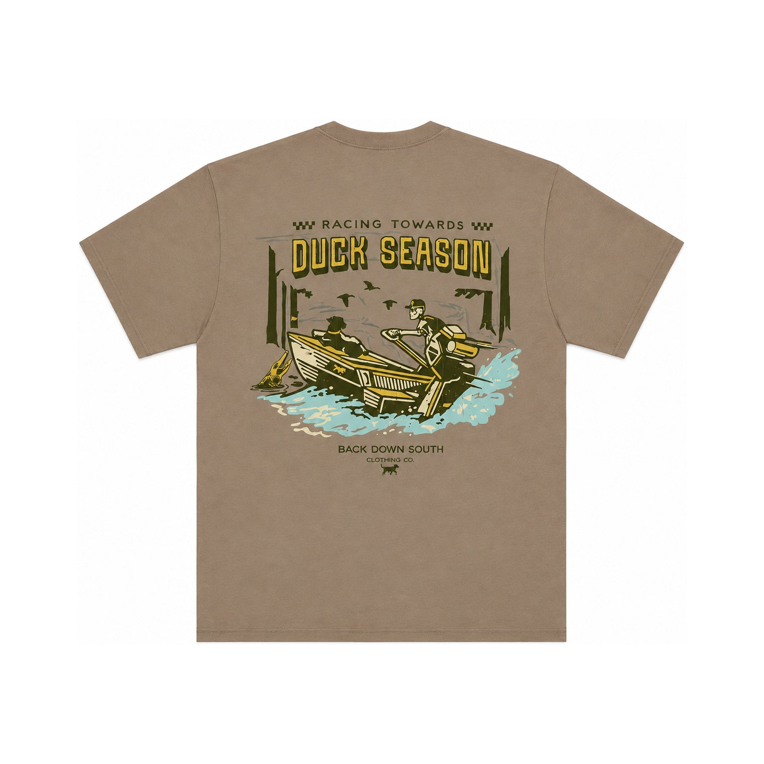 Duck Season Race Short Sleeve Tee - Mocha, front view