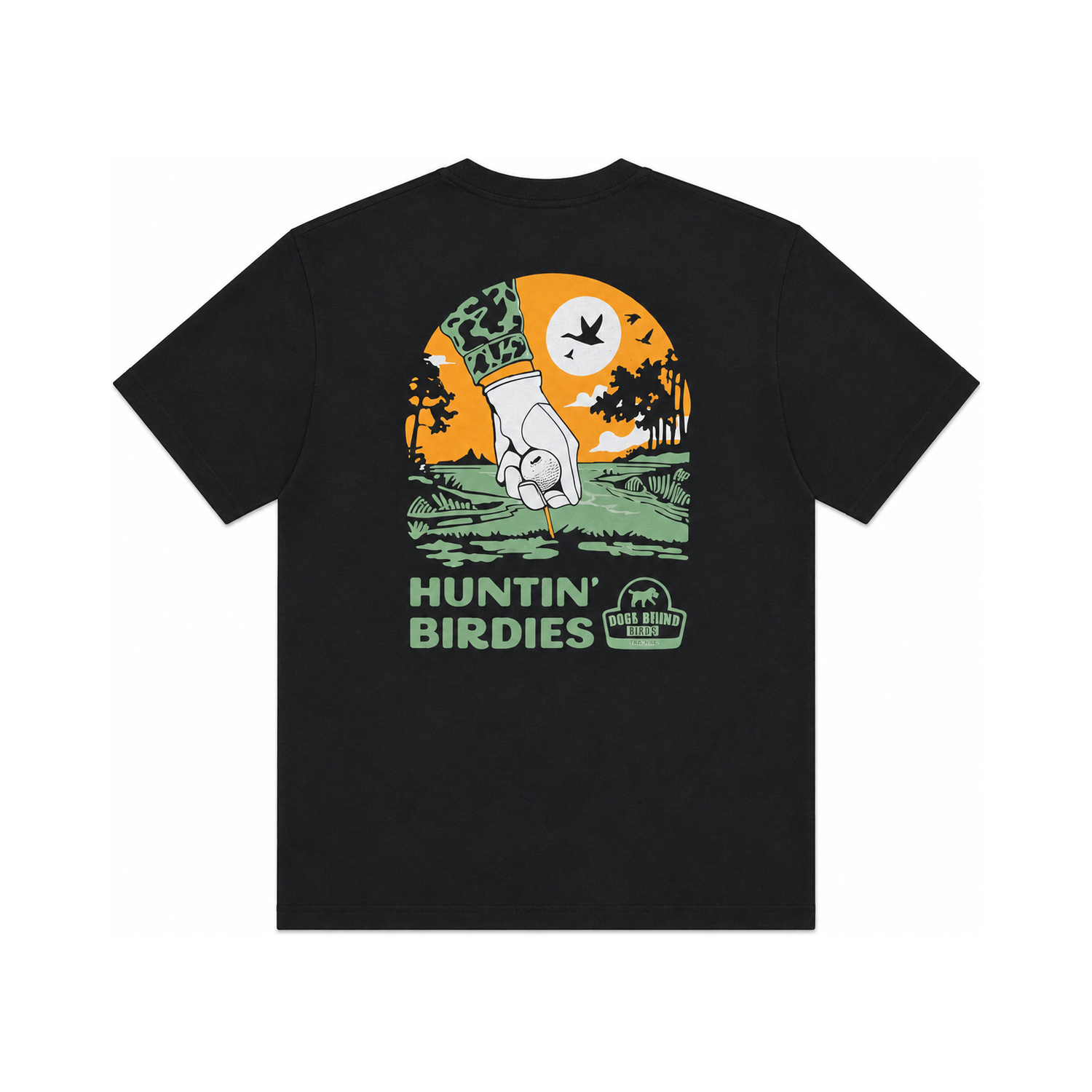 Huntin Birdies Short Sleeve Tee - Black, front view