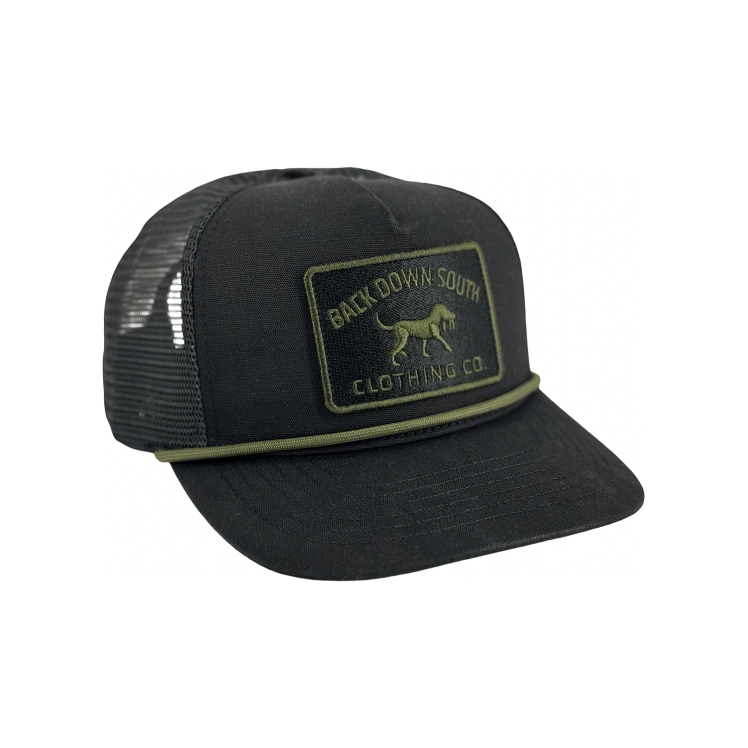 Waxed Pursuit Trucker Hat - Black Moss, front view