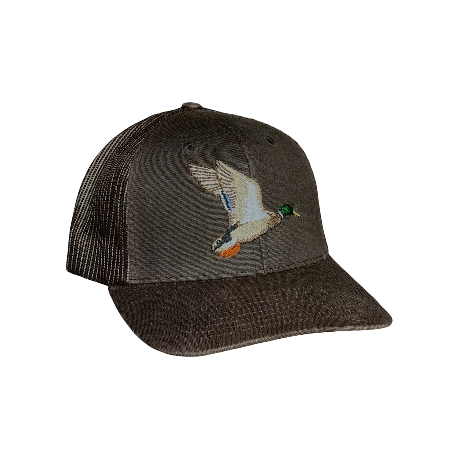Waxed Pursuit Trucker Hat - Brown Greenhead, front view