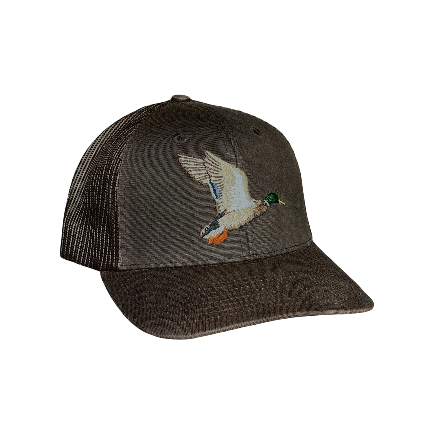 Waxed Pursuit Trucker Hat - Brown Greenhead, front view