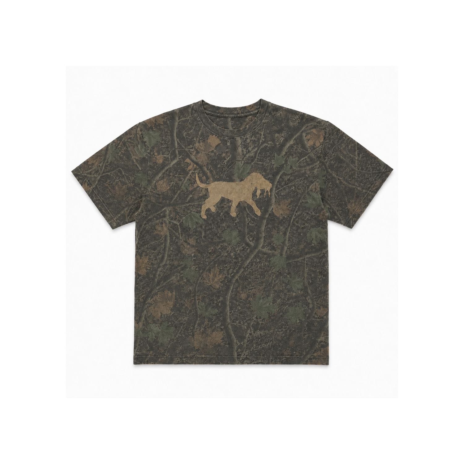 Distressed Logo Short Sleeve Tee - Deep Woods Camo, front view