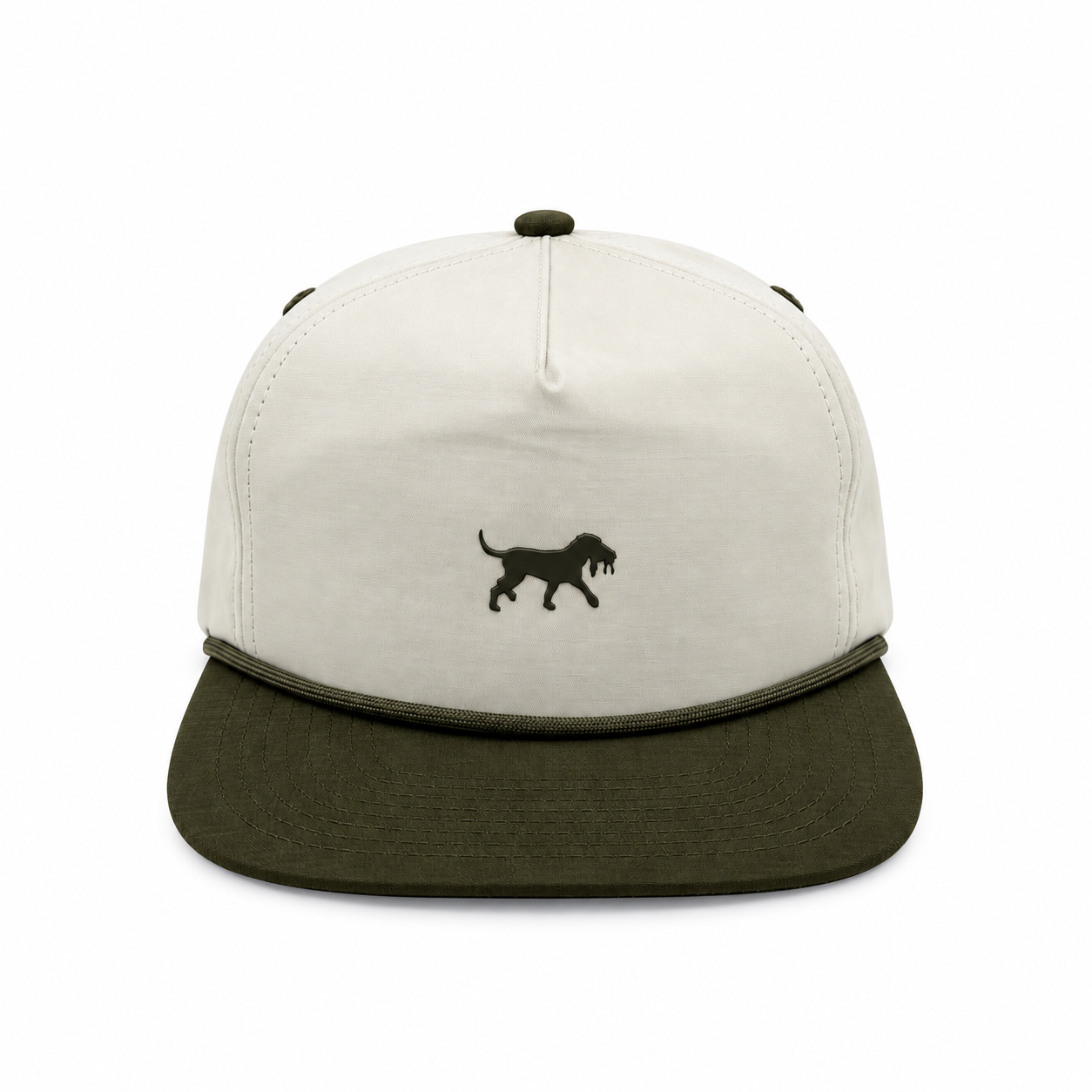 Cream Weekender Rope Hat with 3D embroidered logo and camo under-brim snapback closure
