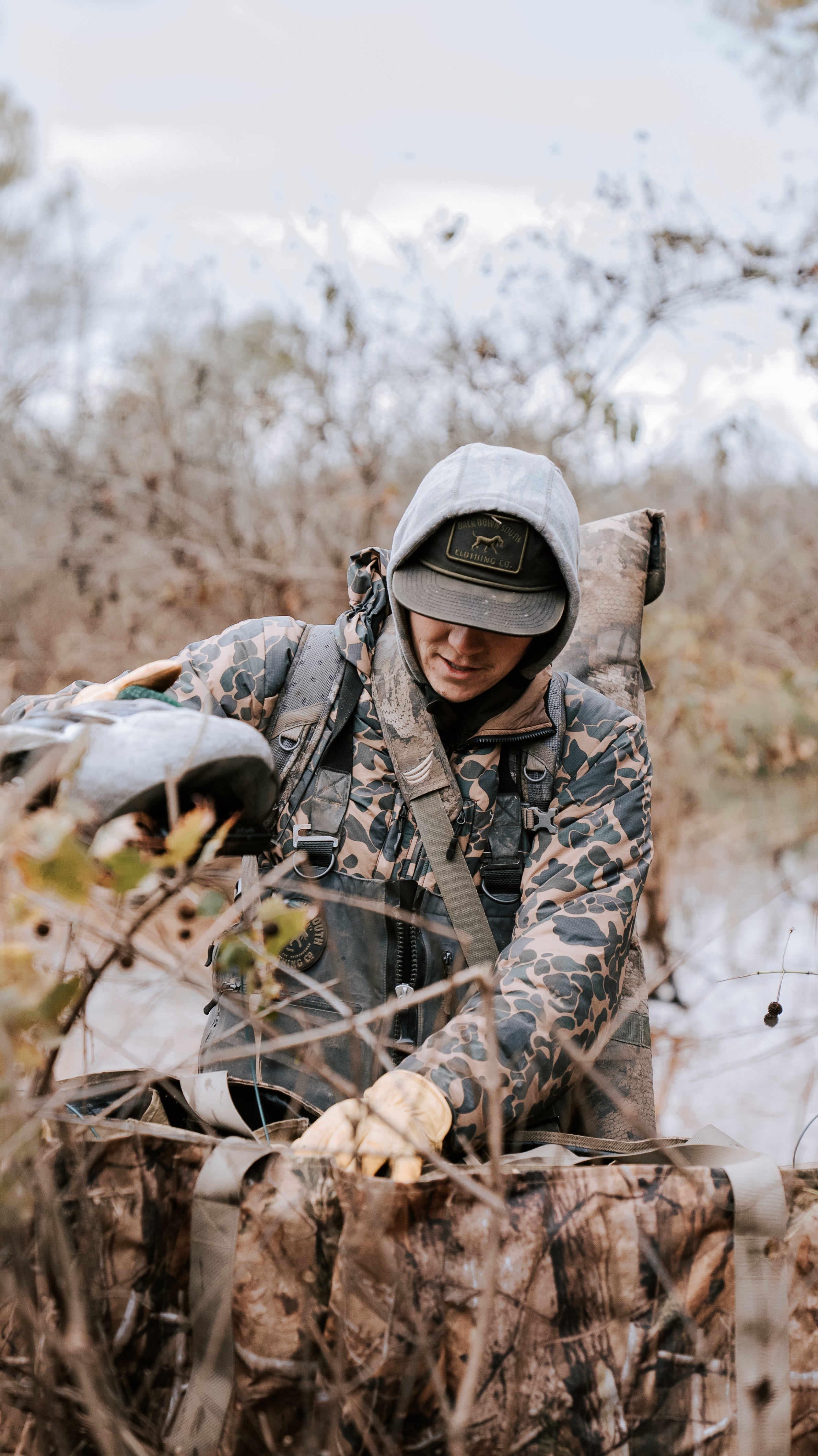 Woodline Waterproof Hunting Jacket, DWR – Duck Camo – Back Down