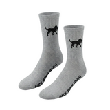 Gray socks with black dog illustrations and 'Back Down South' text on a white background