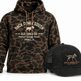 Old School Camo Hoodie with Camo Logo Patch waxed trucker hat bundle - $99