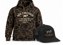 Old School Camo Hoodie with Camo Logo Patch waxed trucker hat bundle - $99